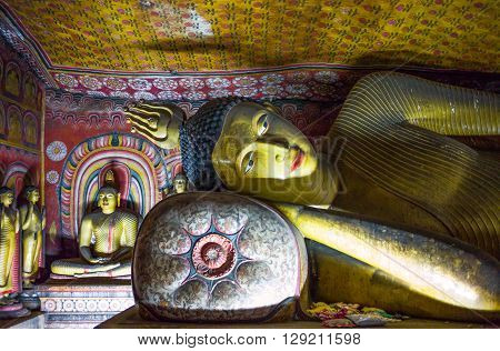 Danbulla Sri Lanka - December 5 2012: Buddah statues in the inside of the Rock Temple