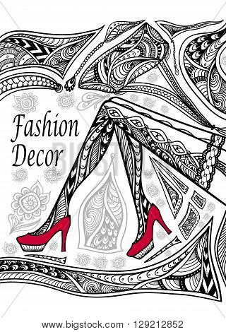 Concept fashion decoration with  Zen doodle Zen tangle  pattern black on white for coloring page or coloring book or wallpaper or for decorate package clothes or advertising fashion shop