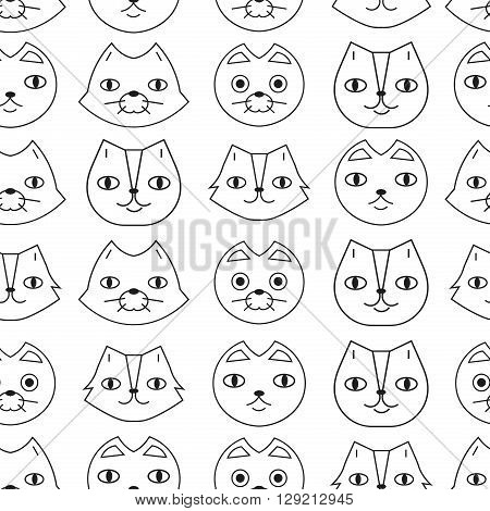 Cute cats lineart seamless pattern background hipster design.