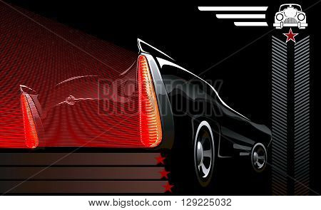 Car poster with decorative auto and tire marks