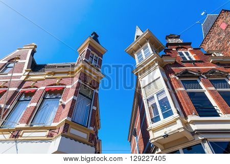bay windows at historical houses in Utrecht Netherlands