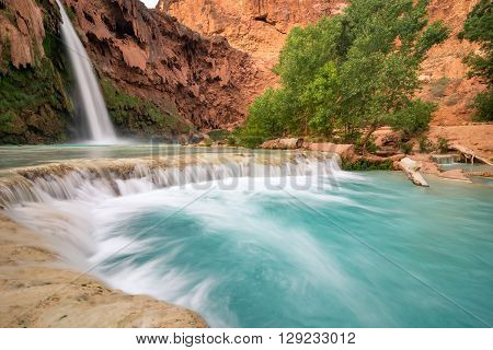 The stunning scenery at Havasu Falls after a long hike through the desert of Arizona