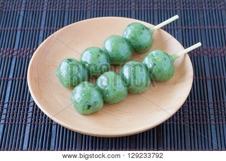 Japanese confectionery kusa dango mugwort-flavored rice dumpling