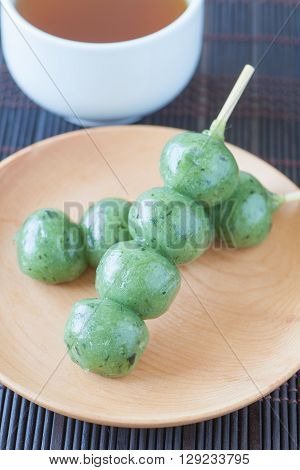 Japanese confectionery kusa dango mugwort-flavored rice dumpling