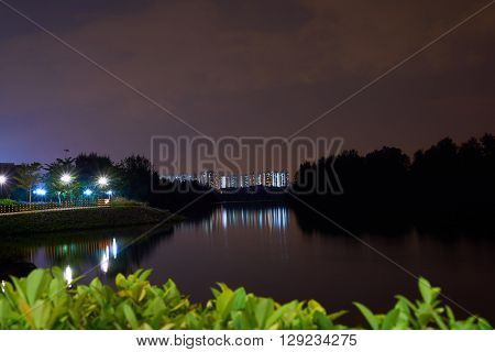 landscape night view at punggol waterways in singapore