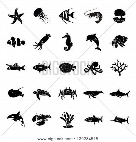 Marine life of animals and etc glyph vector  icons
