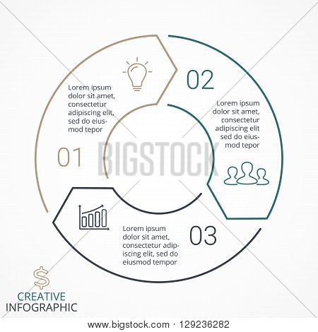 Circle arrows diagram for linear graph infographic presentation with 3 steps parts options.