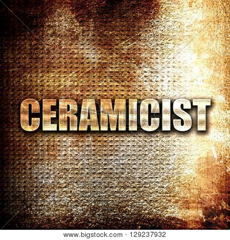 ceramicist, rust writing on a grunge background