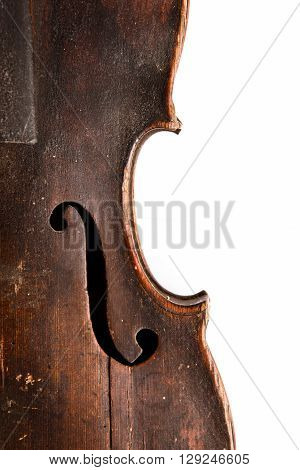 Old broken violin isolated on the white background