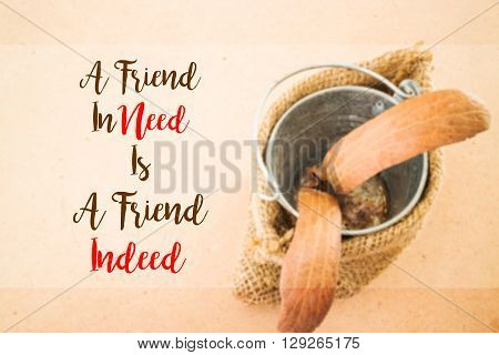 Friendship quote on two-winged Dipterocarpus background stock photo