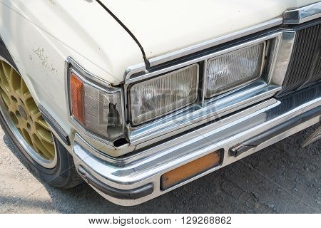 Headlight of vintage car. retro car lamp