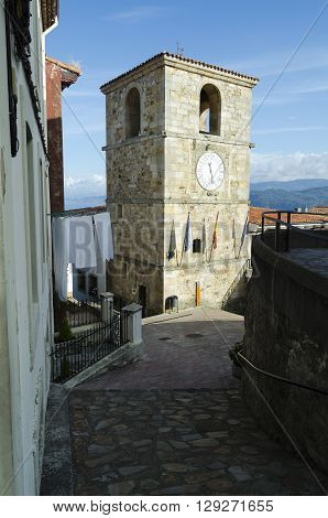 Stone village church in Asturias, northern Spain