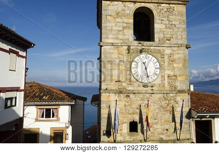 Stone village church in Asturias, northern Spain