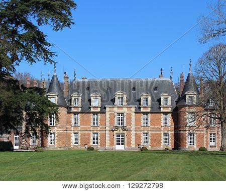DIEPPE, FRANCE, APRIL 1 2016: Exterior view Chateau de Miromesnil, a 16th century castle situated near Dieppe in Normandy. It is a popular tourist attraction with thousands of visitors each year.