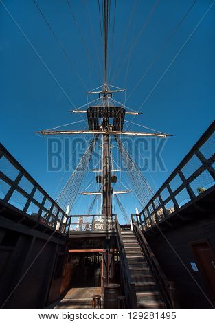 Alicante Spain- February 02 2016: Detail of old spanish ship 