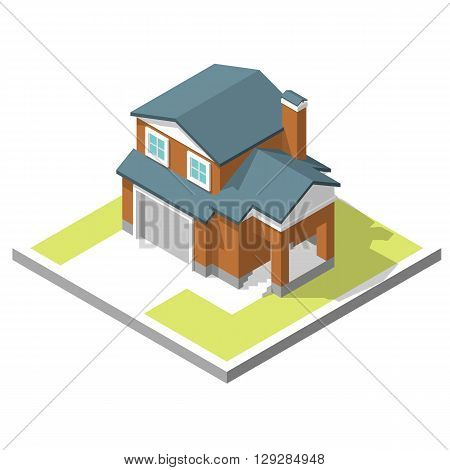 3D isometric image of a private house, village