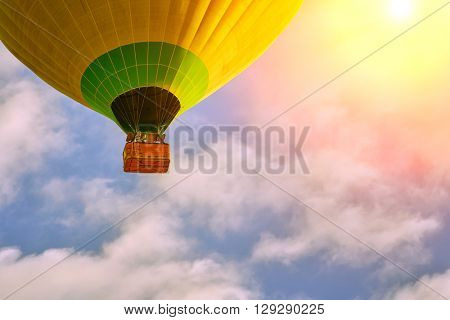 Balloon silhouette in the sunrise sky. Cappadocia, Turkey