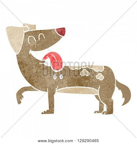 freehand retro cartoon panting dog