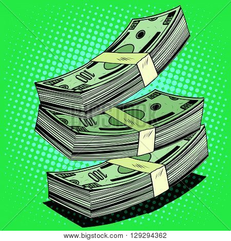 Stack of money dollar bills cash pop art retro style