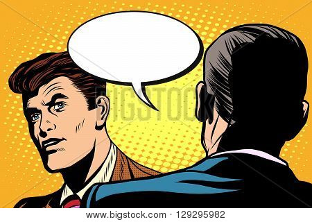 Business dialogue, negotiations pop art retro style. Diplomacy and politics. The conversation between the two men