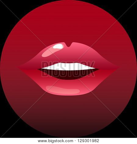 Red lips isolated in red circle vector illustration