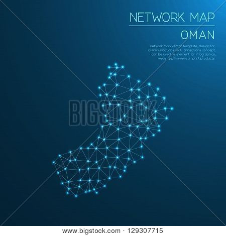 Oman Network Map. Abstract Polygonal Map Design. Internet Connections Vector Illustration.