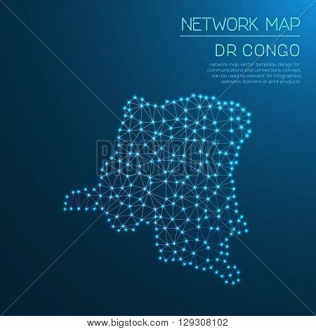 Congo, The Democratic Republic Of The Network Map. Abstract Polygonal Map Design. Internet Connectio