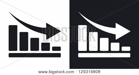 Vector declining graph icon. Two-tone version on black and white background