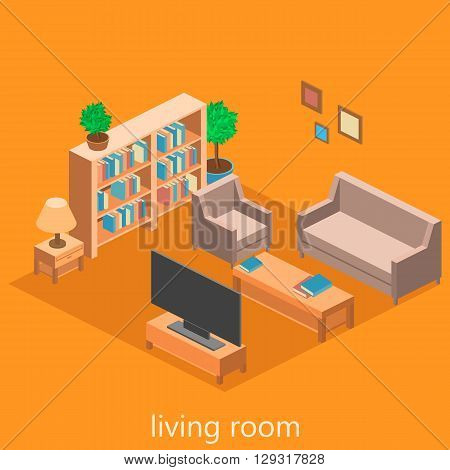 isometric interior of a  living room. Flat 3d illustration.