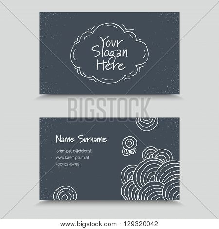 Visit Card with hand drawn abstract elements. Hand Drawn Business Card Design.