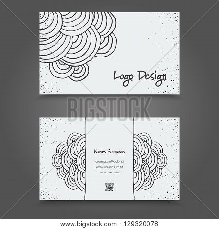 Visit Card with hand drawn abstract elements. Hand Drawn Business Card Design.
