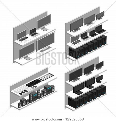 Isometric Interior Of Computer Store