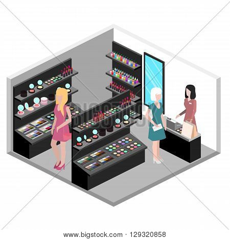 Isometric Interior Of Cosmetics Shop