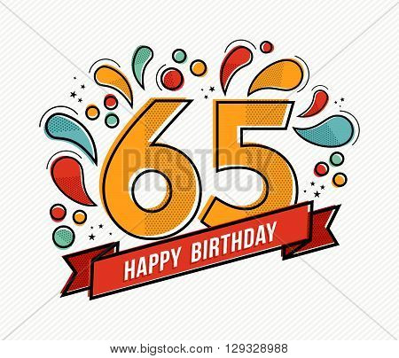 Colorful Happy Birthday Number 65 Flat Line Design