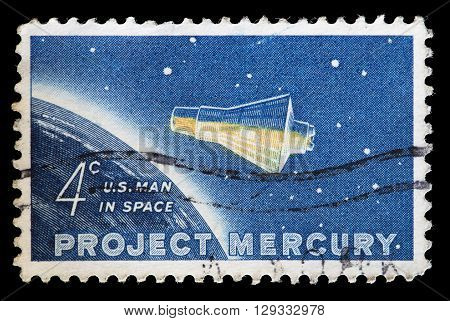 United States Used Postage Stamp Showing Project Mercury Capsule