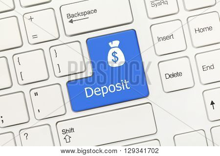 White Conceptual Keyboard - Deposit (blue Key With Moneybag Symbol)