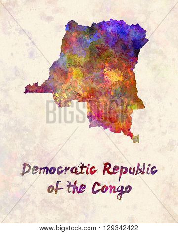 Democratic Republic of the Congo map in artistic and abstract watercolor