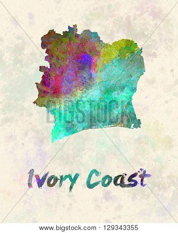 Ivory Coast map in artistic and abstract watercolor