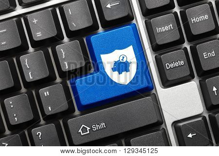 Conceptual Keyboard - Blue Key With Shield And Coinbox Symbols