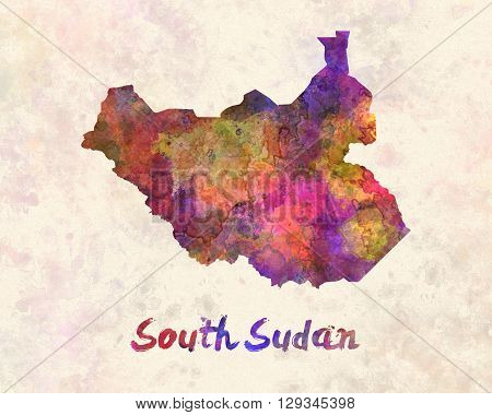 South Sudan map in artistic and abstract watercolor