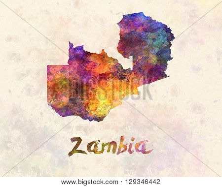 Zambia map in artistic and abstract watercolor