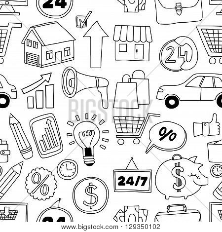 Doodle vector seamless pattern with business elements Hand drawn picture