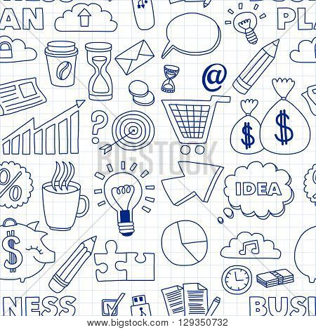 Doodle vector seamless pattern with business elements Hand drawn picture