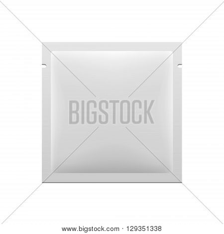 White Blank Retort Foil Pouch Packaging Medicine Drugs  Or Condom. Illustration Isolated On White Background. Mock Up Template Ready For Your Design. Vector EPS10
