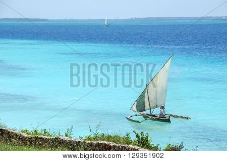 Sailboat in the Indian ocean near Zanzibar Tanzania