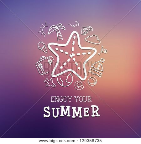 Summer Trip Poster Design. Palm Sun Sunglesses. Vector Illustration