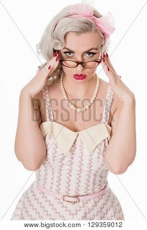 Cute Studious Girl Wearing Spectacles, Isolated On White