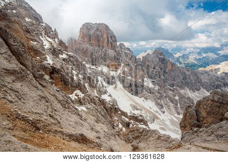 Peaks of the Monte Cristallo Massif in the Dolomites near to Cortina Italy
