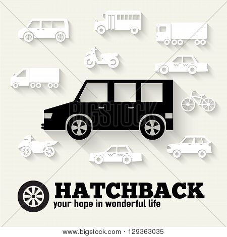 Flat Hatchback Car Concept Set Icon Backgrounds Illustration Des