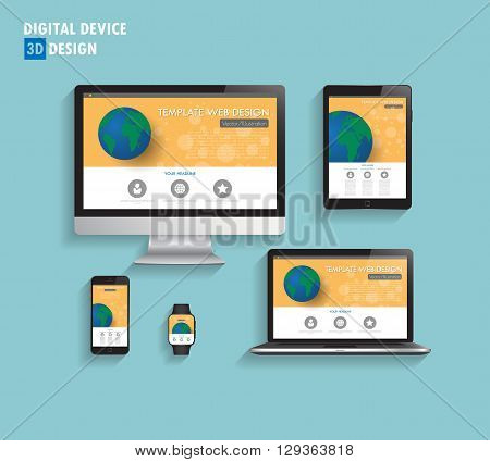 3D Modern Devices Mockups Fpr Your Business Projects. Web Templates Included.